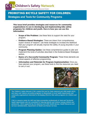 Promoting bicycle safety for children: Strategies and tools for community programs PDF (656.32 KB)