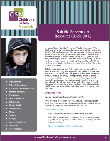 Focus on Youth Suicide Prevention: Resource Guide 2012