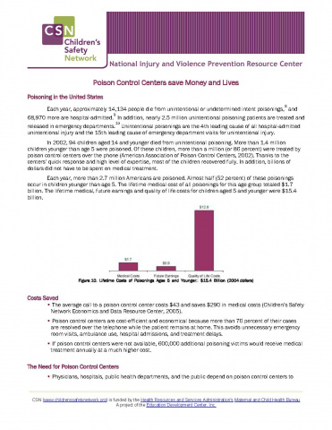 Childhood Injury: Cost and Prevention Facts - Poison Control Centers save Money and Lives