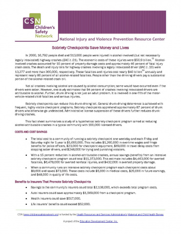 Childhood Injury: Cost and Prevention Facts - Sobriety Checkpoints Injury Cost Prevention