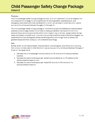 cover page for Child Passenger Safety Change Package