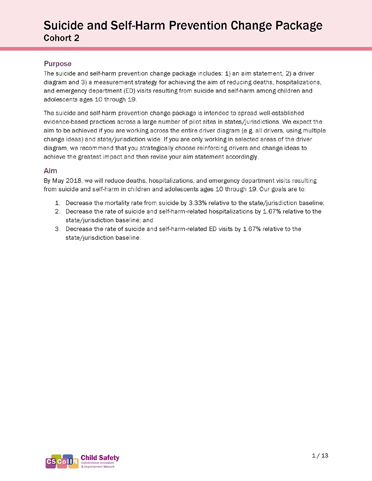 Cover Page for Suicide and Self-Harm Prevention Change Package