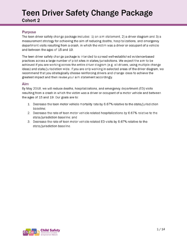 Cover Page for Teen Driver Safety Change Package