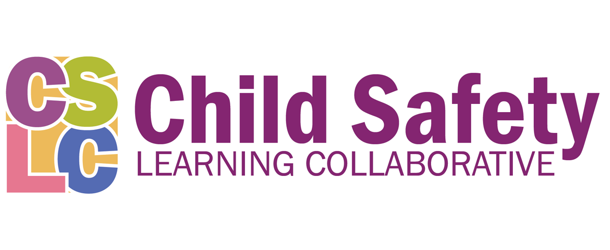 CSLC logo. Says "CSLC" in purple, green, pink, and blue on the left. Says "Child Safety Learning Collaborative" in purple on the right.