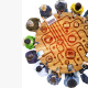 People around a round table with electronics in front of them and icons