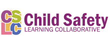 CSLC logo. Says "CSLC" in purple, green, pink, and blue on the left. Says "Child Safety Learning Collaborative" in purple on the right.